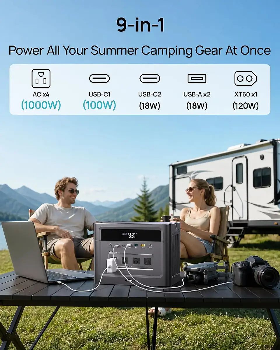 Portable Power Station 2000W Surge, 960Wh Solar Generator w/4 AC Outlets, 100W PD Fast Charing, LiFePO4 Battery, Customized 4