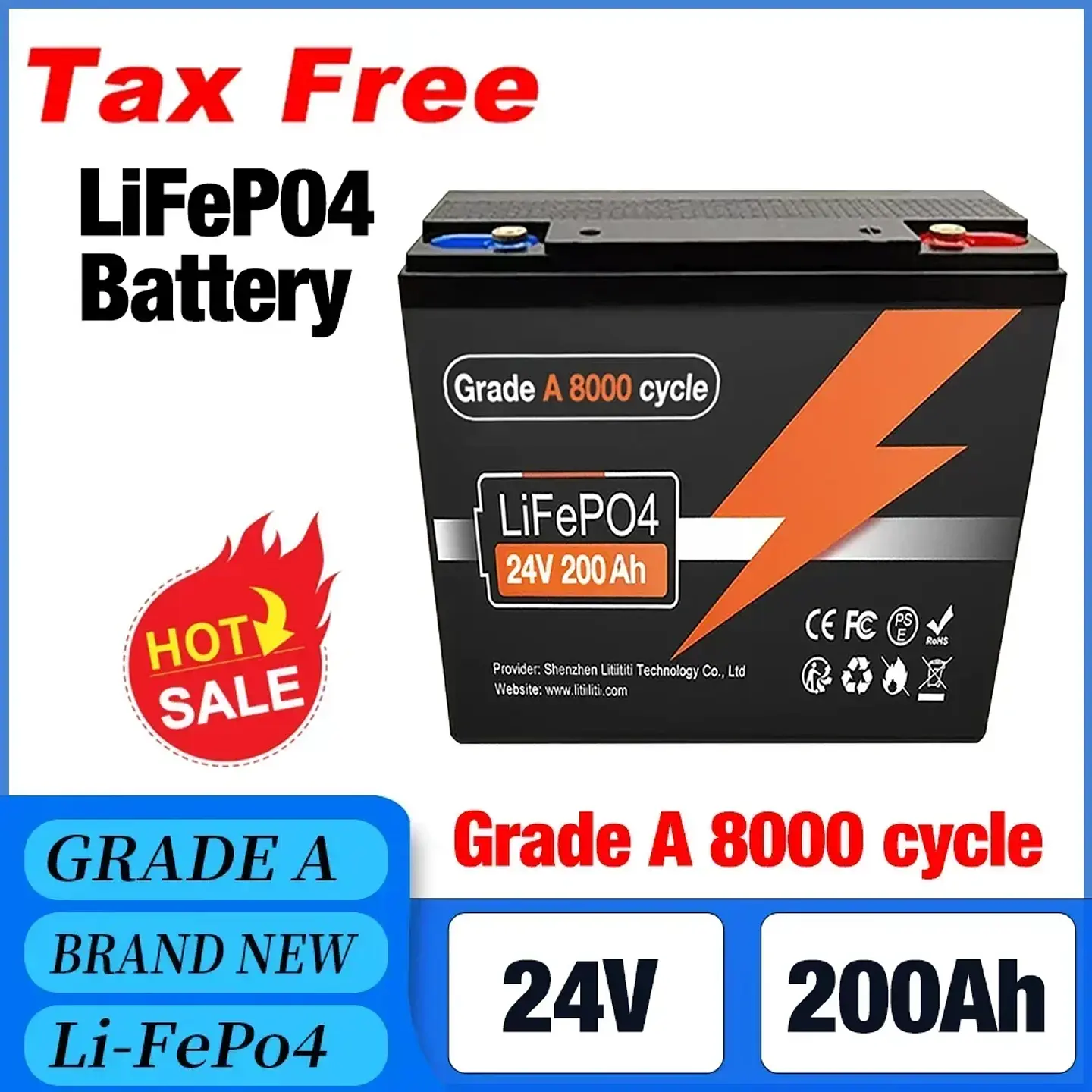 New 24V 100Ah 120Ah 150Ah 200Ah LiFePO4 Battery, Built-in 200A BMS Rechargeable Battery for Inverter Solar RV No Tax🔋 1