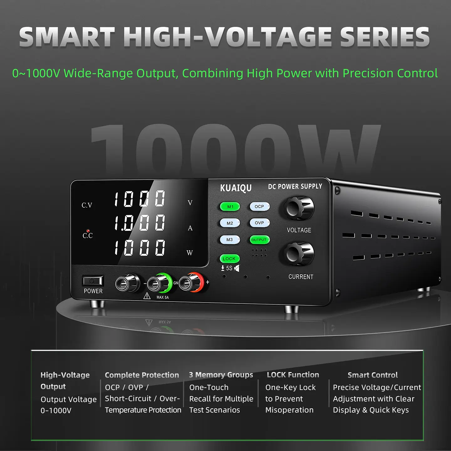 KUAIQU 1000V High Voltage Lab Power Supply 800V 600V 400V,15V 30A 30V 60V 20A DC Power Supply for Lab R&D,Hipot Testing & Solar 2