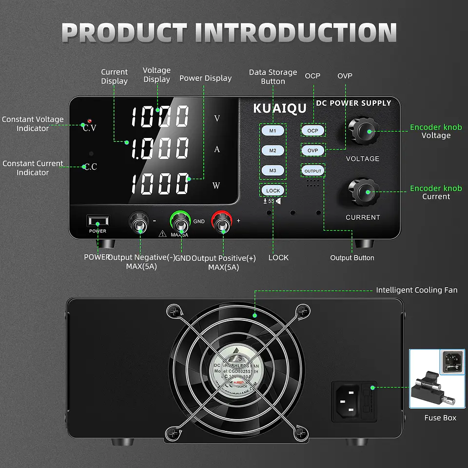 KUAIQU 1000V High Voltage Lab Power Supply 800V 600V 400V,15V 30A 30V 60V 20A DC Power Supply for Lab R&D,Hipot Testing & Solar 3