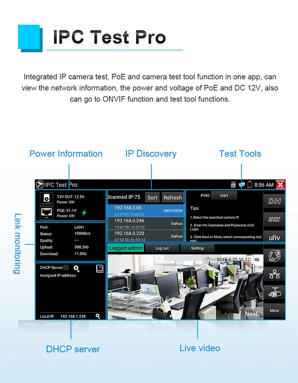 CCTV IPC Tester IPC-5200C Plus 8MP AHD CVI TVI SDI Camera Tester 32MP IP Camera Tester 5.4