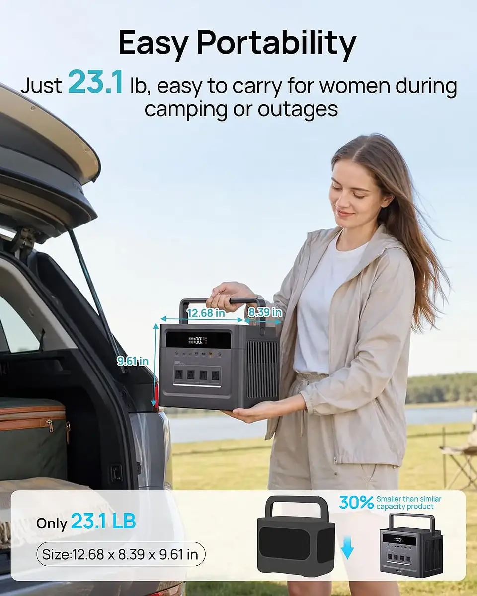 Portable Power Station 2000W Surge, 960Wh Solar Generator w/4 AC Outlets, 100W PD Fast Charing, LiFePO4 Battery, Customized 6