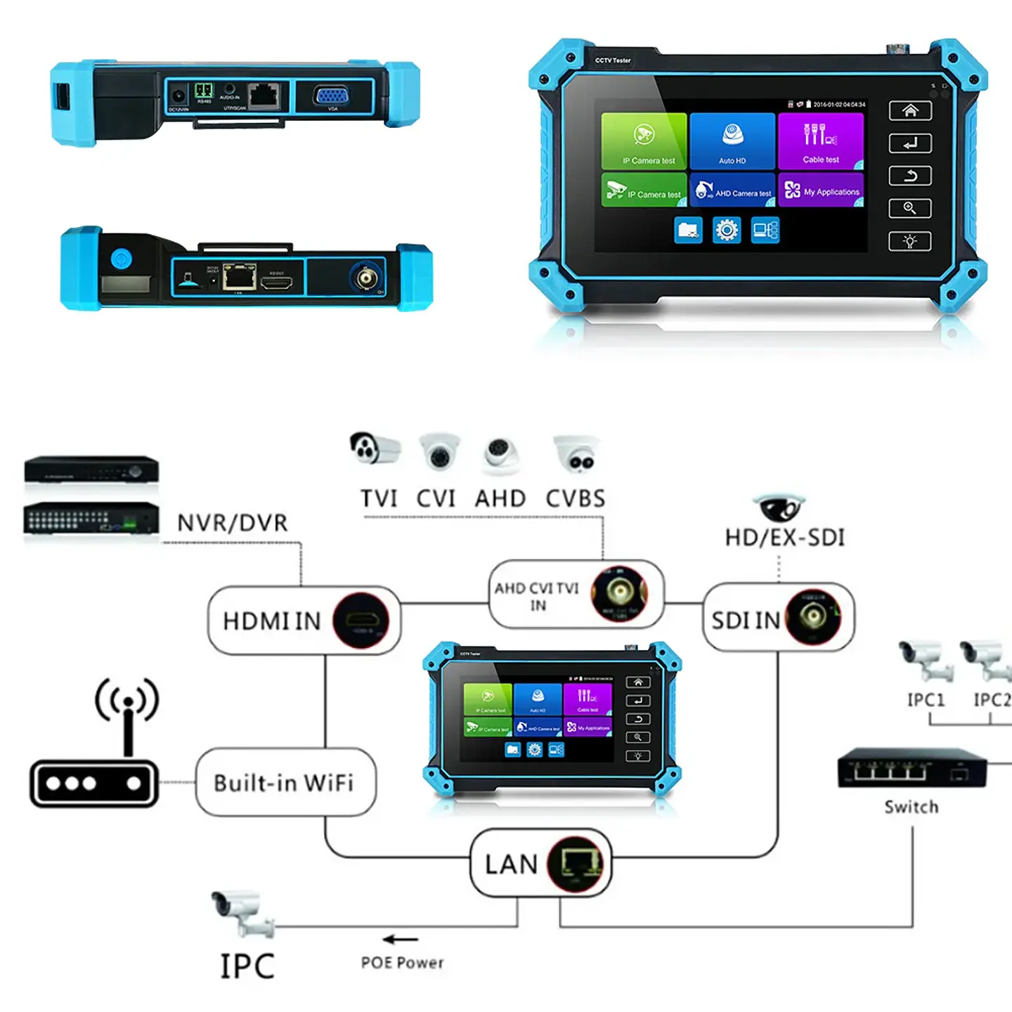 CCTV IPC Tester IPC-5200C Plus 8MP AHD CVI TVI SDI Camera Tester 32MP IP Camera Tester 5.4