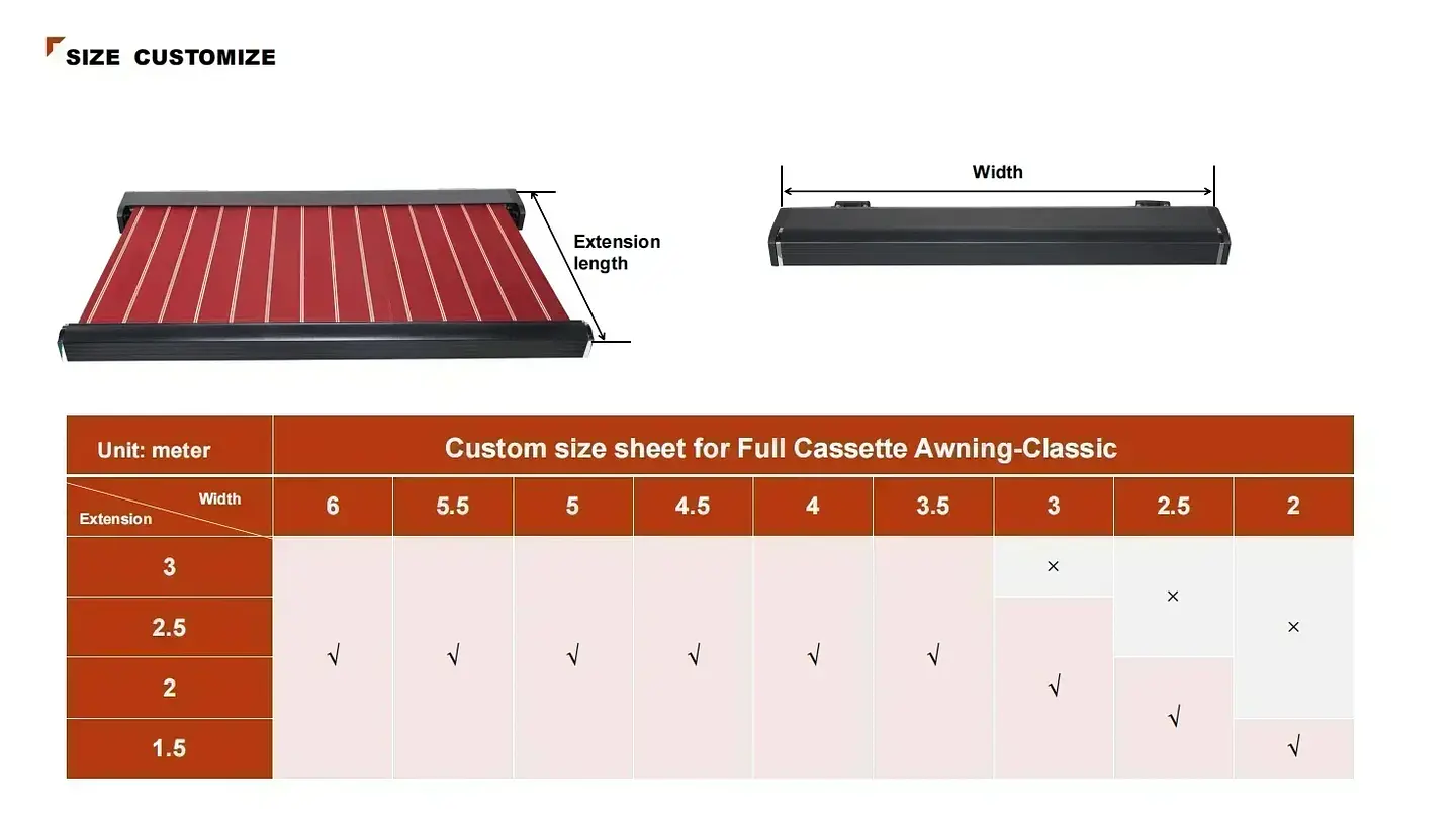 DN Electric Retract Heavy Duty Awning Outdoor 6m Wall Mounted Garage Retractable Sun Shade Motorized Full Cassette Awning 7