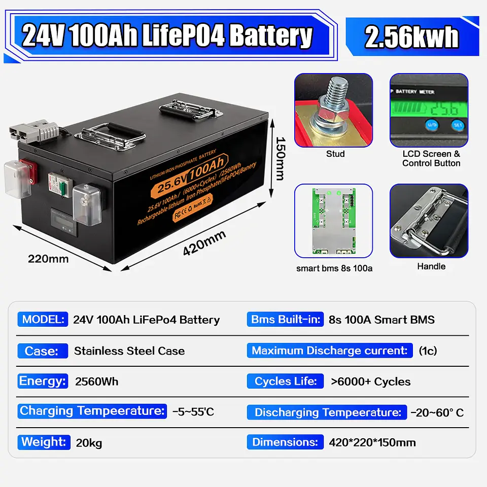 Brand New 12V 24V 48v 100ah 200ah 280ah 300Ah 400Ah LiFePO4 Lithium Battery 100A BMS 6000+ cyclic for Inverter Solar RV No Tax 8