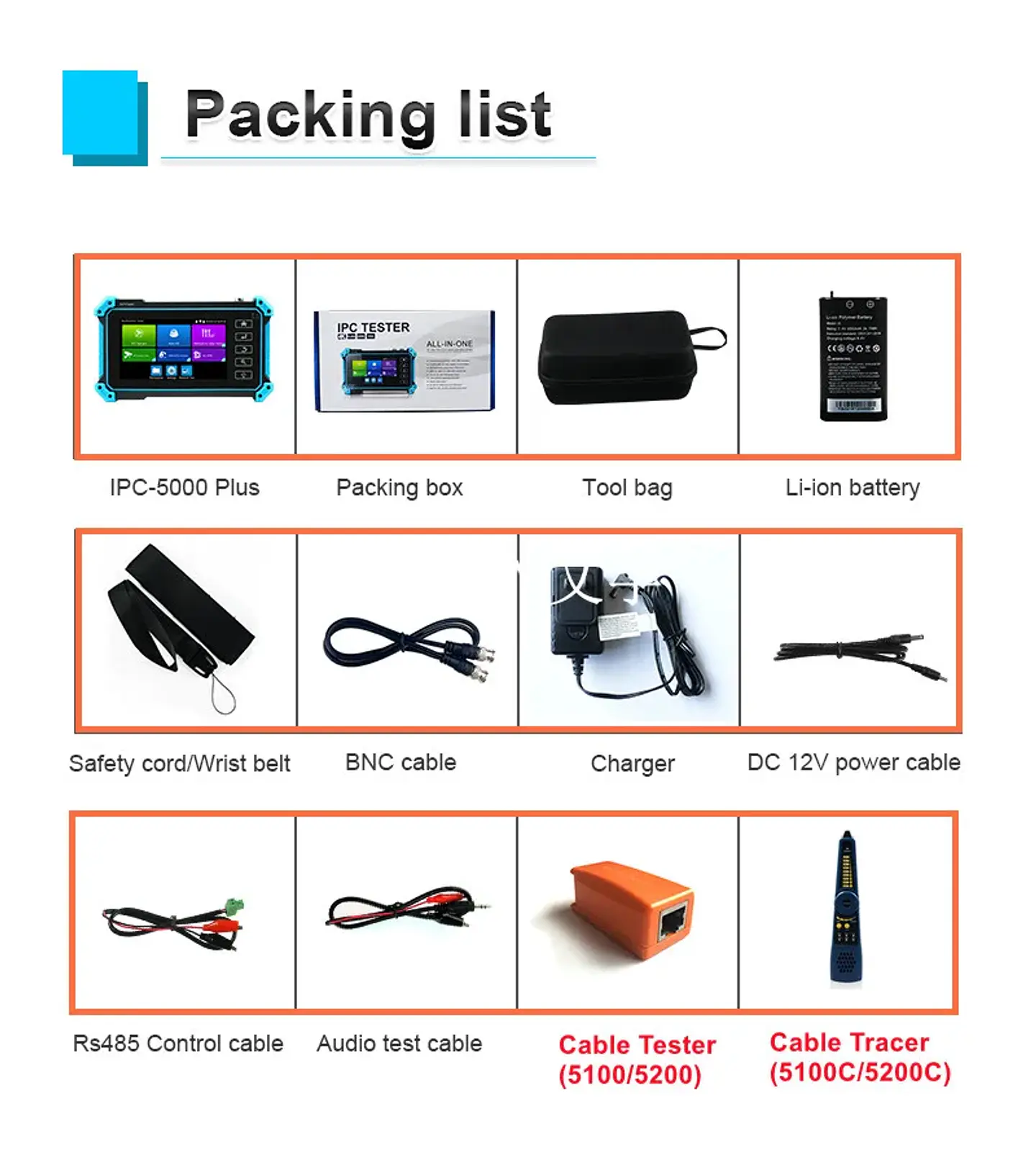CCTV IPC Tester IPC-5200C Plus 8MP AHD CVI TVI SDI Camera Tester 32MP IP Camera Tester 5.4