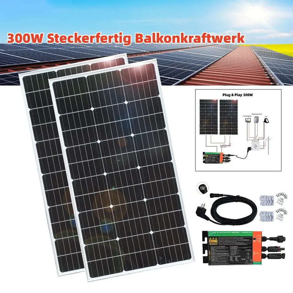 800W Glass Solar Panel Photovoltaic Panel Solar System Balcony Home for Socket 220v 230v Micro Inverter On Grid Solar PV System 10