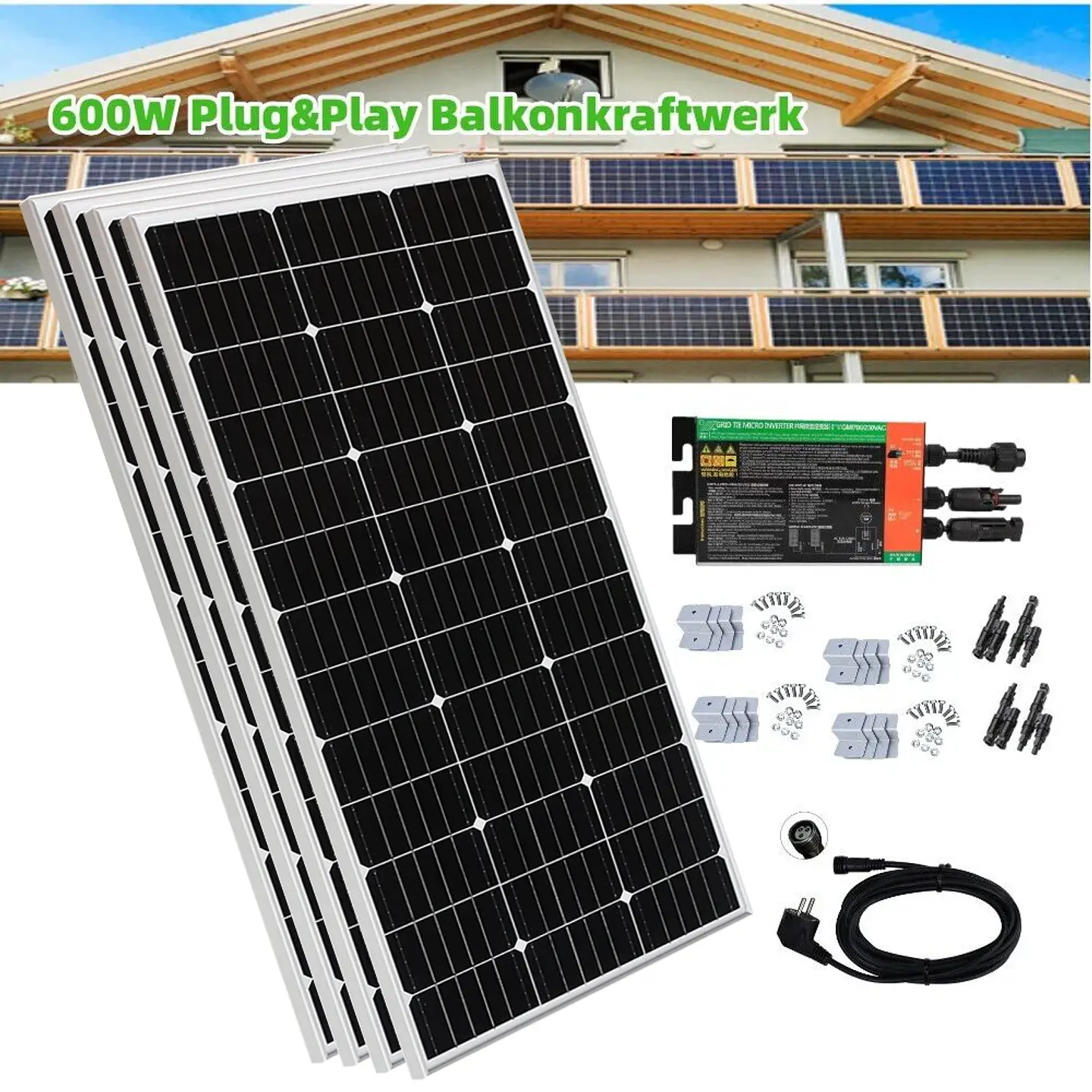 800W Glass Solar Panel Photovoltaic Panel Solar System Balcony Home for Socket 220v 230v Micro Inverter On Grid Solar PV System 11
