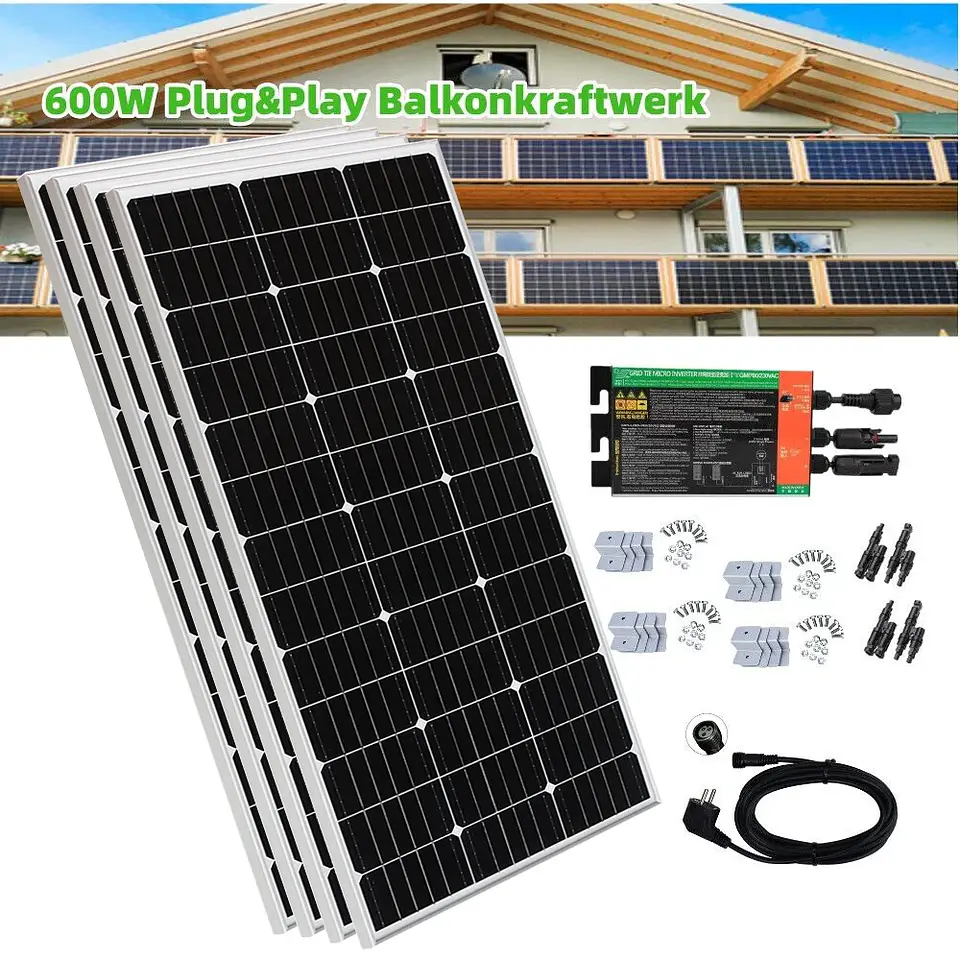 800W Glass Solar Panel Photovoltaic Panel Solar System Balcony Home for Socket 220v 230v Micro Inverter On Grid Solar PV System 11