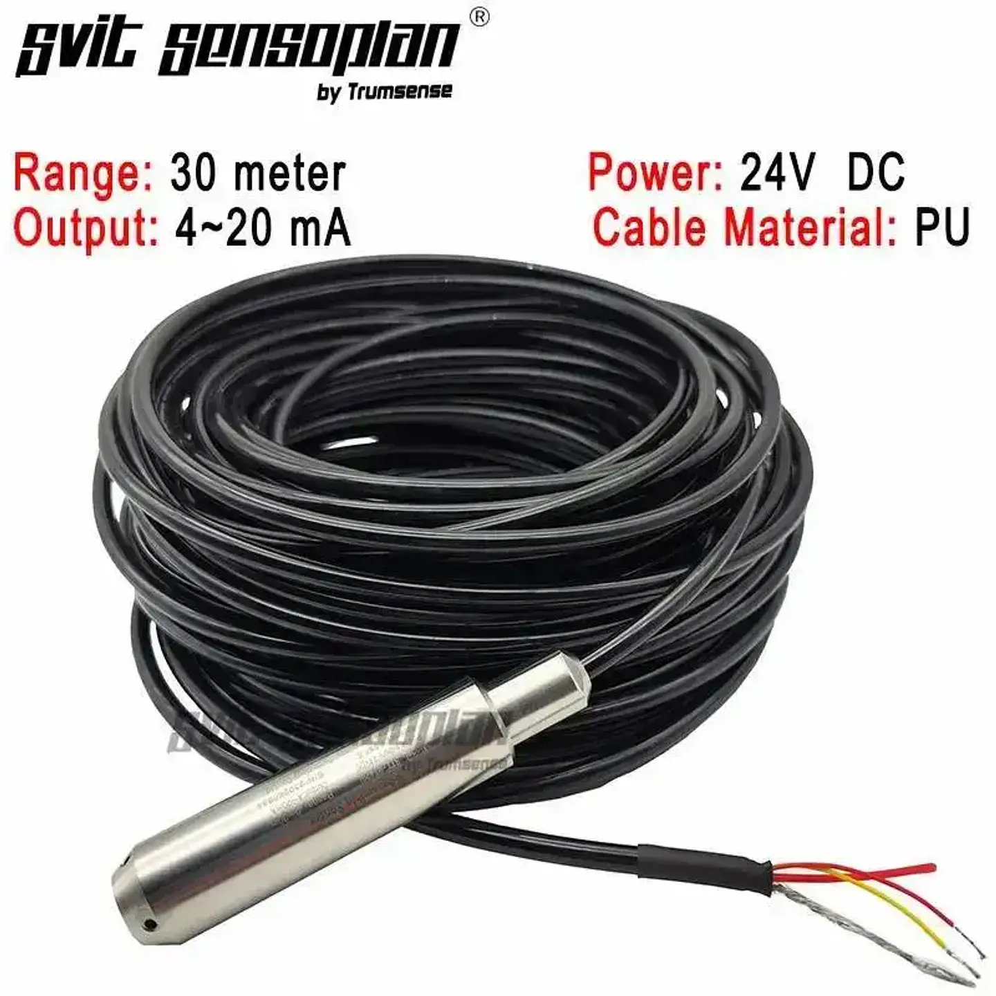 DC 24V Power 4 to 20mA Output 30m Range 31m Cable Submersible Diesel or Fuel Tank Level Depth Transmitter Liquid Level Probe 2