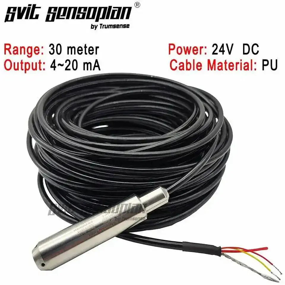 DC 24V Power 4 to 20mA Output 30m Range 31m Cable Submersible Diesel or Fuel Tank Level Depth Transmitter Liquid Level Probe 2