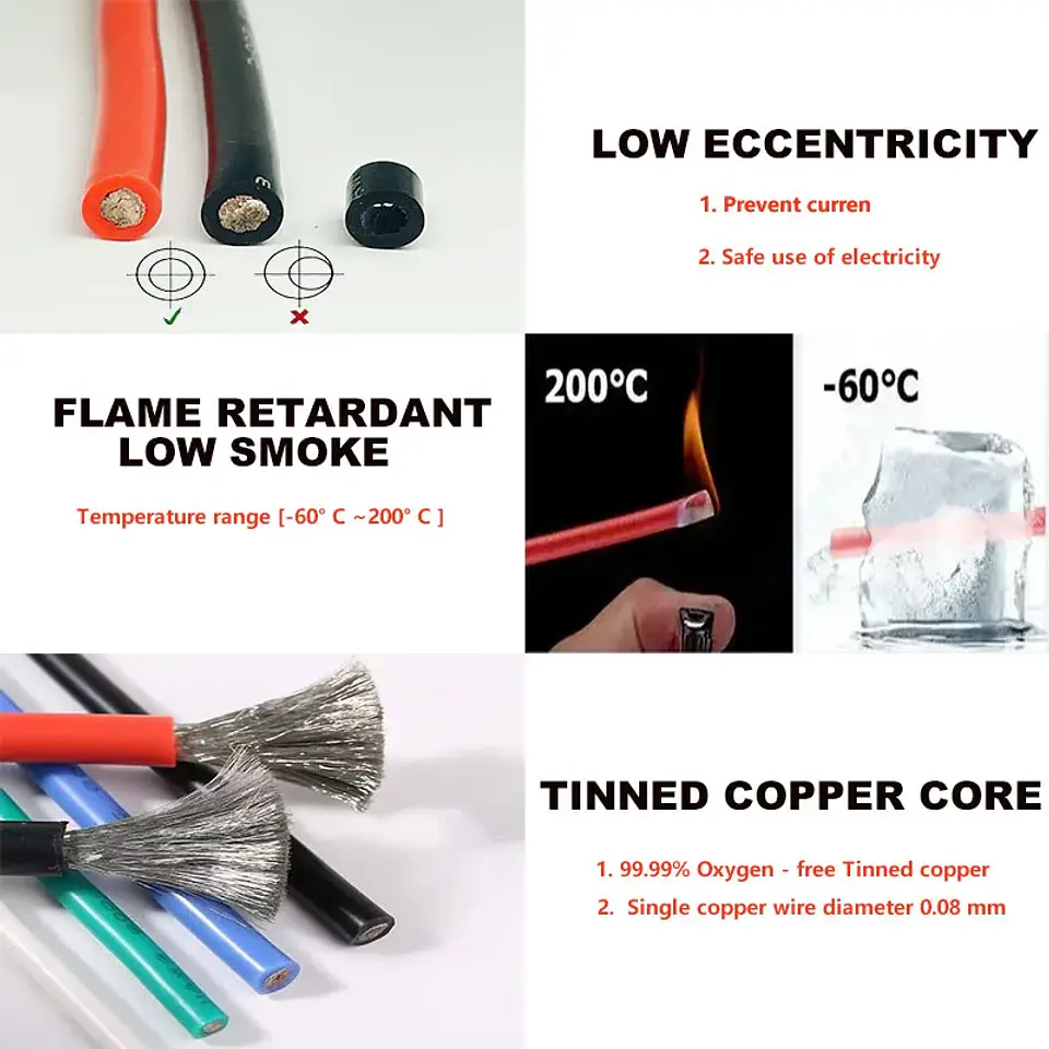 6 8 10 12 14 16 18 20 22 24 26 28AWG Red Black Cable High Temperature Resistant Ultra Soft Silicon Wire 5