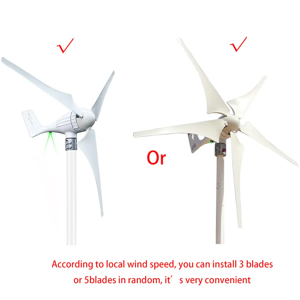 600W 12V 24V Wind Turbine Gennerator 3 or 5 Blades 12M/S Low Speed Windmill LED Indicate Light With Free MPPT Charge Controller 2