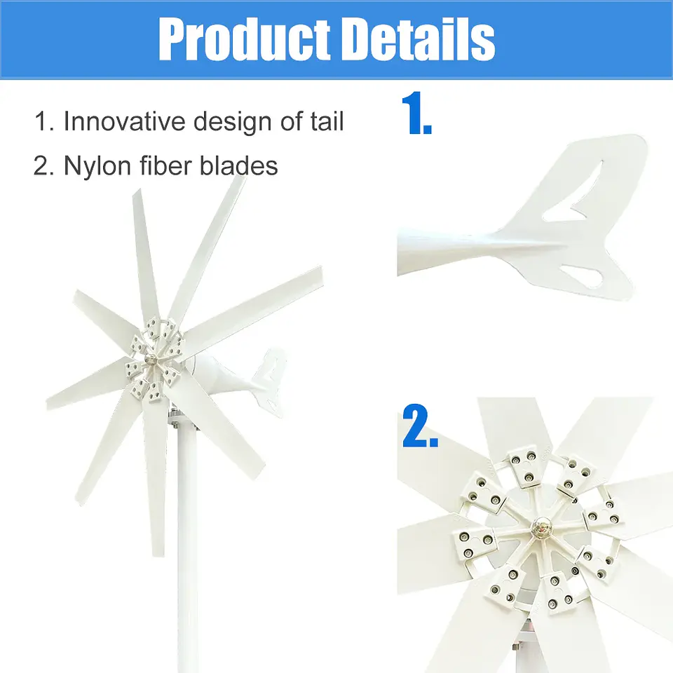 2kw Horizontal Wind Turbine Generator 48V 24V 12V Free Energy Magnetic Dynamo Strong Power 220v Inverter Output For Home 2