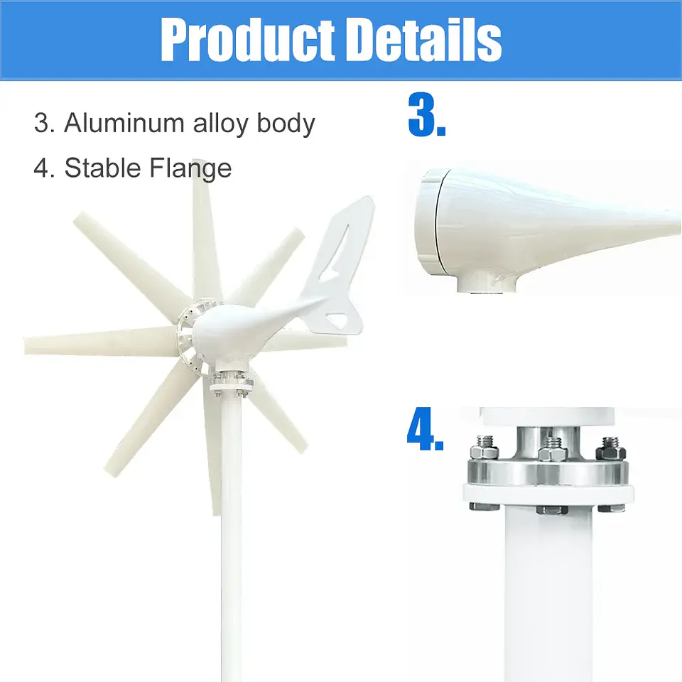 2kw Horizontal Wind Turbine Generator 48V 24V 12V Free Energy Magnetic Dynamo Strong Power 220v Inverter Output For Home 3