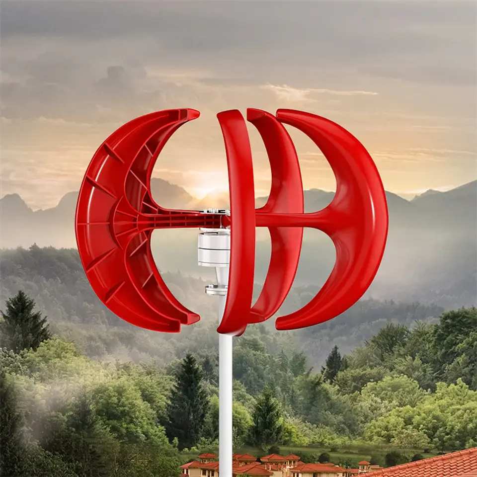 500W 12V 24V Household Wind Turbine Red Lantern Vertical Axis Windmill Generator Vawt for Residential Off-Grid Power Use 4