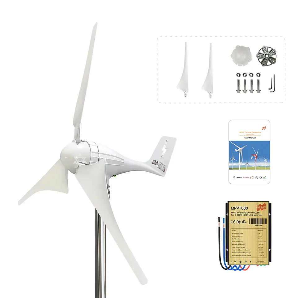 600W 12V 24V Wind Turbine Gennerator 3 or 5 Blades 12M/S Low Speed Windmill LED Indicate Light With Free MPPT Charge Controller 7