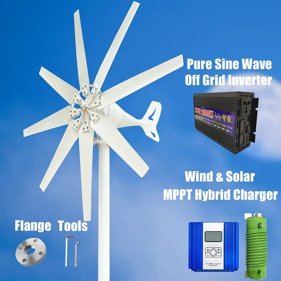 2kw Horizontal Wind Turbine Generator 48V 24V 12V Free Energy Magnetic Dynamo Strong Power 220v Inverter Output For Home 7