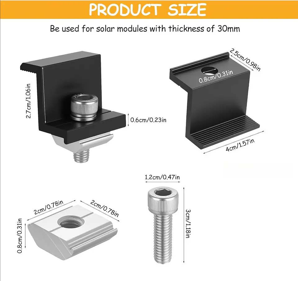 30MM Solar Panel Mounting Fixing Clamp Adjustable Bracket End & Mid Clamp PV Panel Clip for Solar Panel PV System Install Tool 2