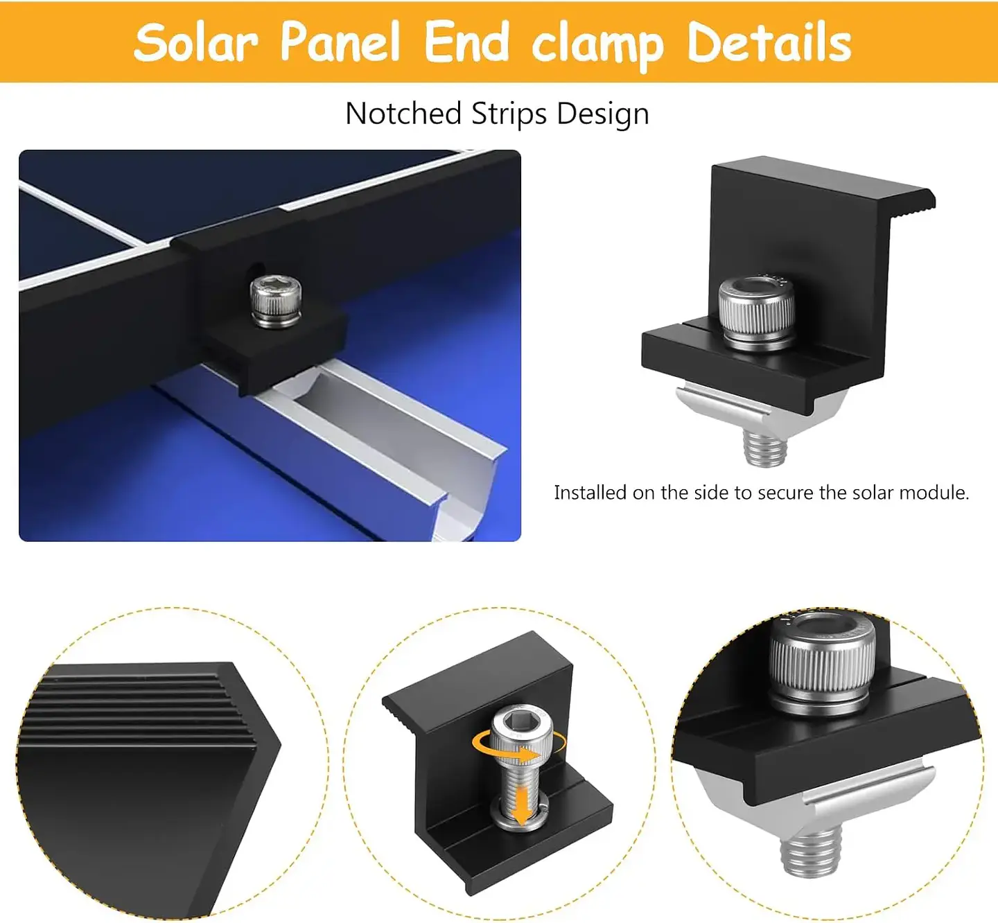 30MM Solar Panel Mounting Fixing Clamp Adjustable Bracket End & Mid Clamp PV Panel Clip for Solar Panel PV System Install Tool 3