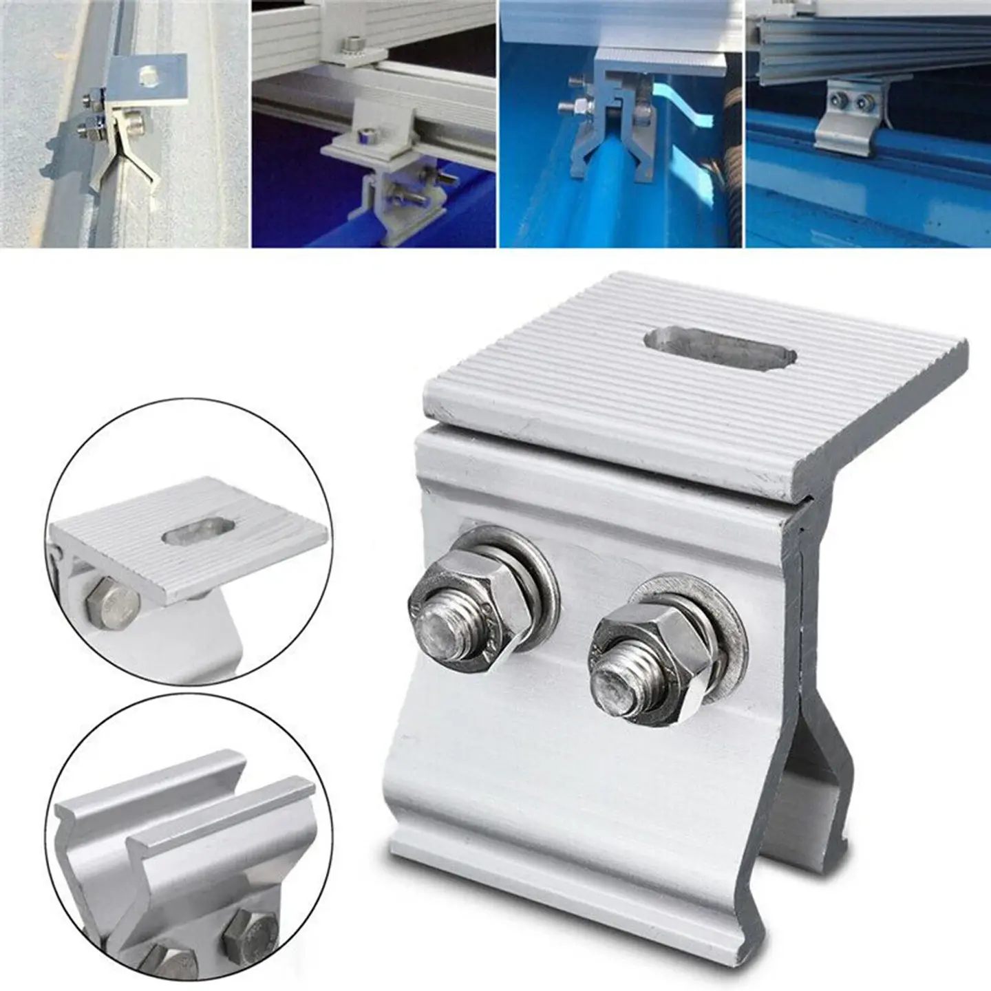 1/4pcs Solar Panel Mounting Bracket Flat Roof Mount Photovoltaic Stainless steel Fixing Clamp System Installation Accessories 1