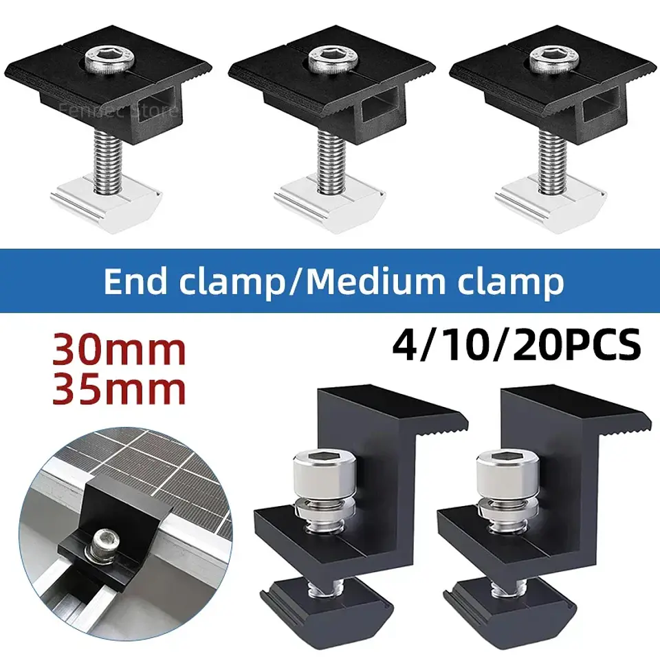 Solar Panel Mounting Fixing Clamp Adjustable Bracket End & Mid Clamp PV Panel Clip for Solar Panel PV System Install Accessories 1
