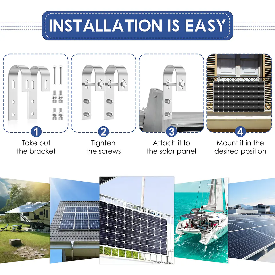 Drill Free Solar Panel Mount Bracket 304 Stainless Steel PV Module Railing Hooks Complete Hardware Kit For Balcony Roof Caravan 4
