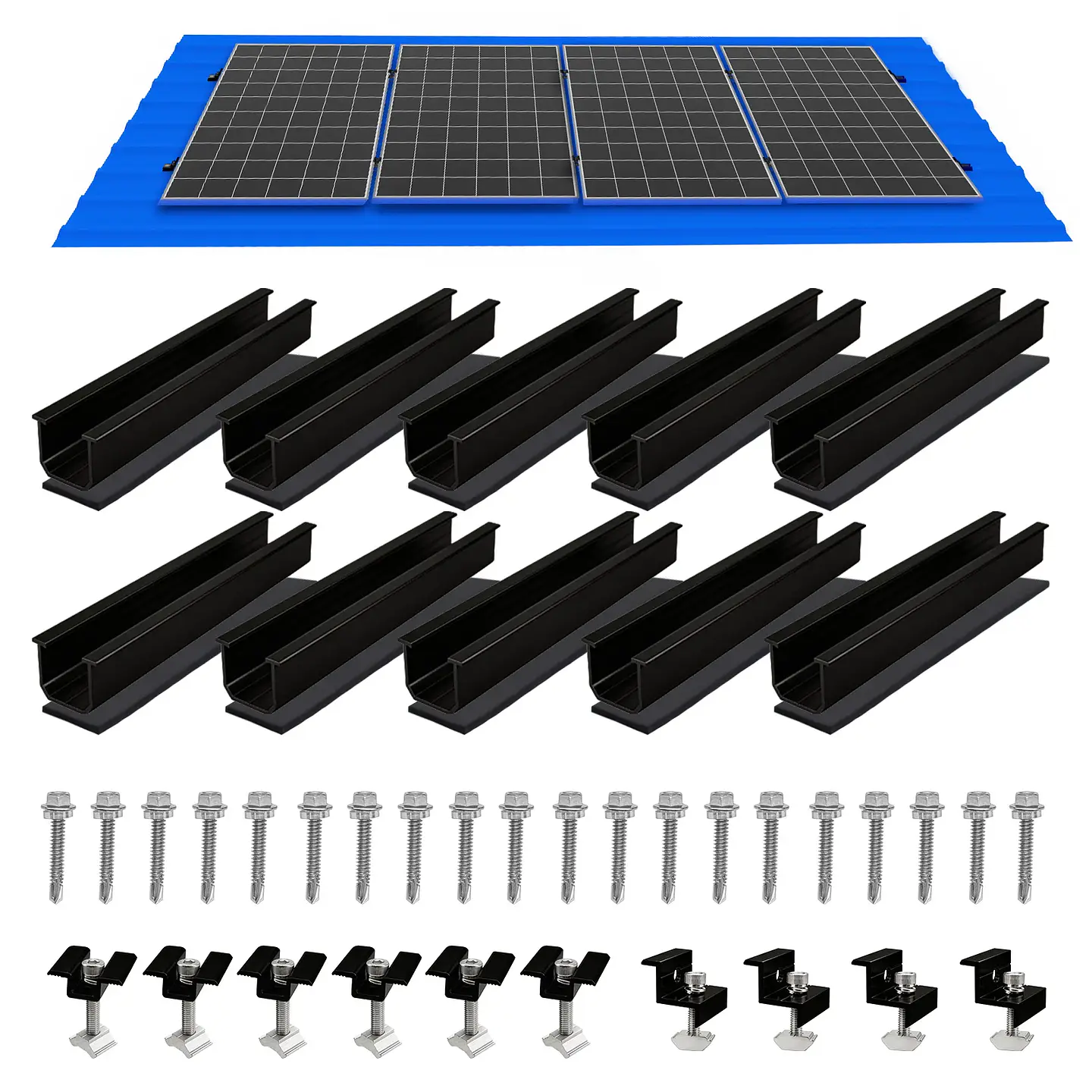 10/6pcs Solar Panel Mounting Brackets Mid and End Clamps and Rails Kit for Roofing Solar Panels of Multiple Sized,Mounting Clamp 1