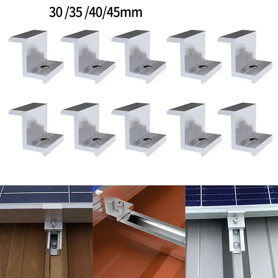 10Pcs Solar Panel Mounting Brackets Photovoltaic Solar Panel Racking Mounts  Accessories PV End Clamp Z Bracket Aluminum Alloy 1