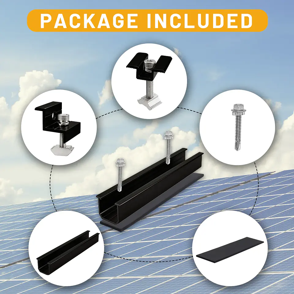 10/6pcs Solar Panel Mounting Brackets Mid and End Clamps and Rails Kit for Roofing Solar Panels of Multiple Sized,Mounting Clamp 2