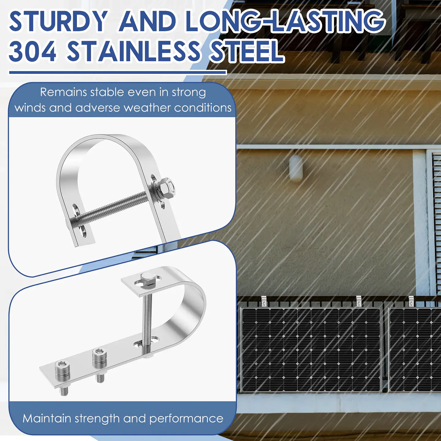 Drill Free Solar Panel Mount Bracket 304 Stainless Steel PV Module Railing Hooks Complete Hardware Kit For Balcony Roof Caravan 6