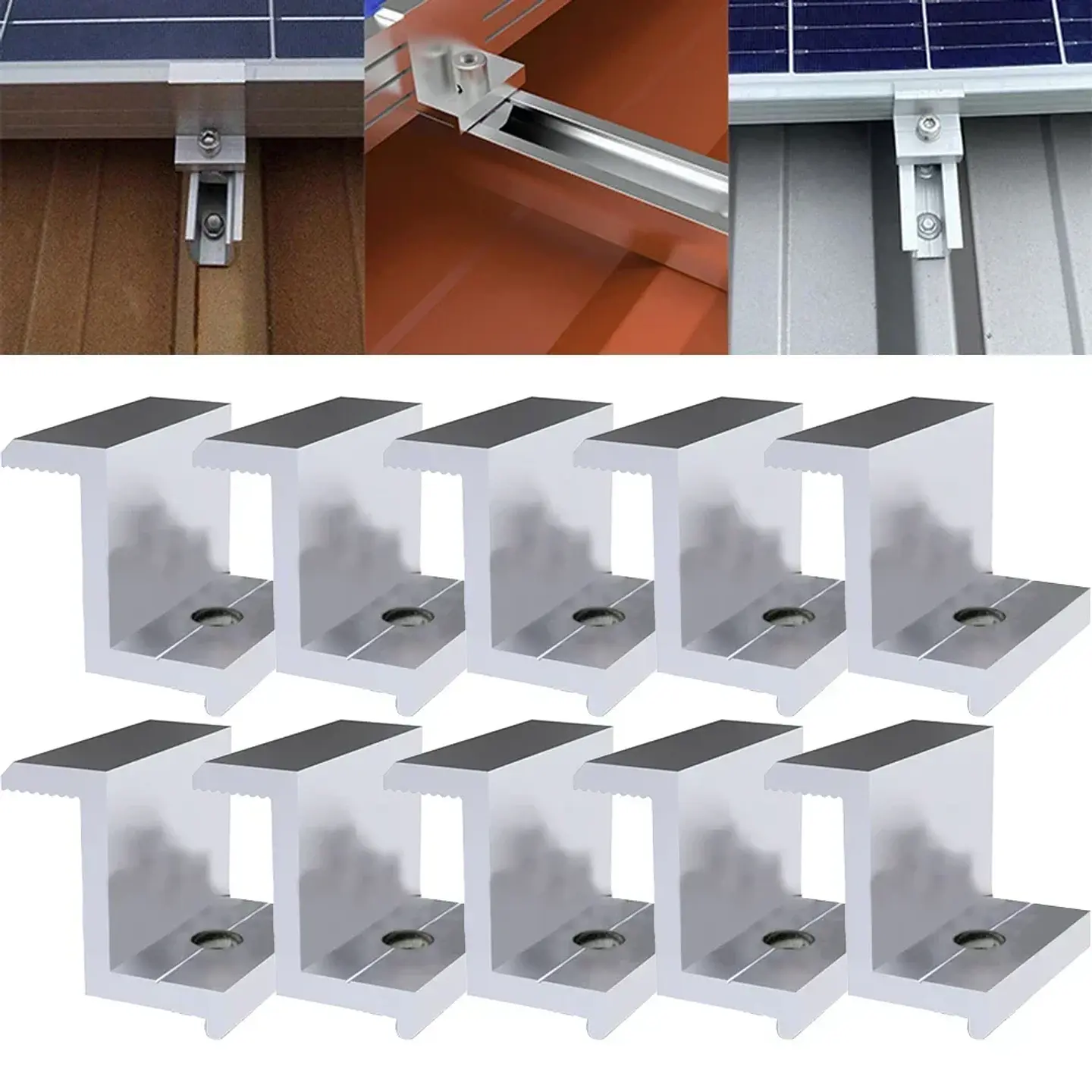 10Pcs Solar Panel Mounting Brackets Photovoltaic Solar Panel Racking Mounts  Accessories PV End Clamp Z Bracket Aluminum Alloy 3