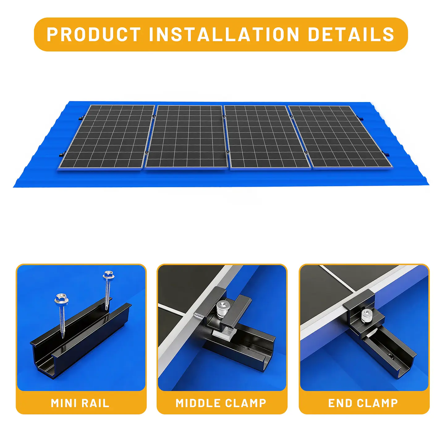 10/6pcs Solar Panel Mounting Brackets Mid and End Clamps and Rails Kit for Roofing Solar Panels of Multiple Sized,Mounting Clamp 4