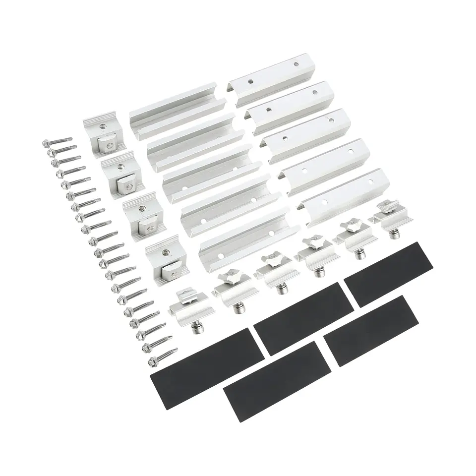10 Set Panel Mounting Brackets Mid and End Clamp and Rail Kit for Roofing Solar Panels 1.18”-1.38” on Tin,Flat and Sheet Rooftop 1