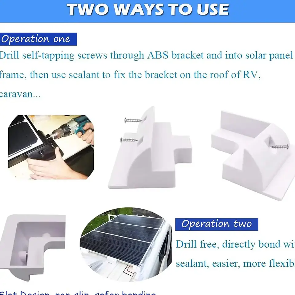 Solar Panel ABS Plastic Mounting Bracket with 5 Non Drilling Corner Kits, RV Marine Flat Top Camper and Caravan Installation 3
