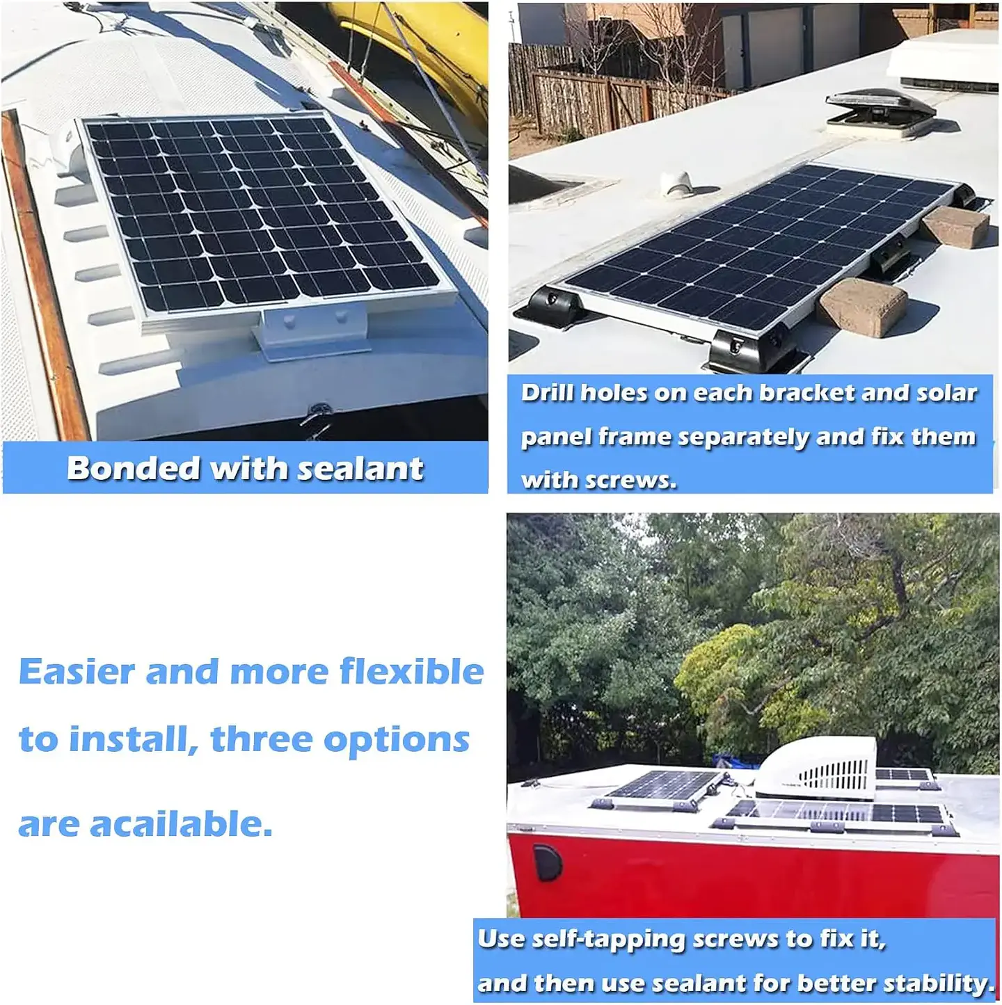 Solar Panel ABS Plastic Mounting Bracket with 5 Non Drilling Corner Kits, RV Marine Flat Top Camper and Caravan Installation 4