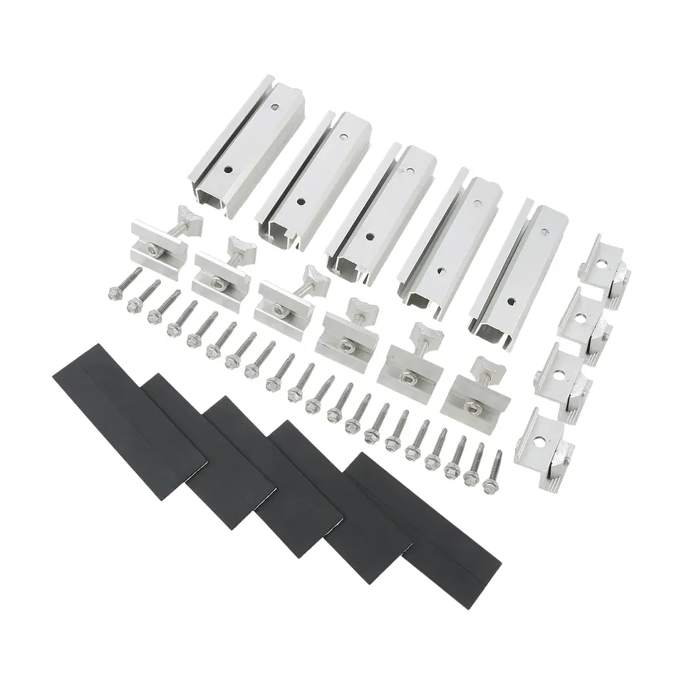 10 Set Panel Mounting Brackets Mid and End Clamp and Rail Kit for Roofing Solar Panels 1.18”-1.38” on Tin,Flat and Sheet Rooftop 5