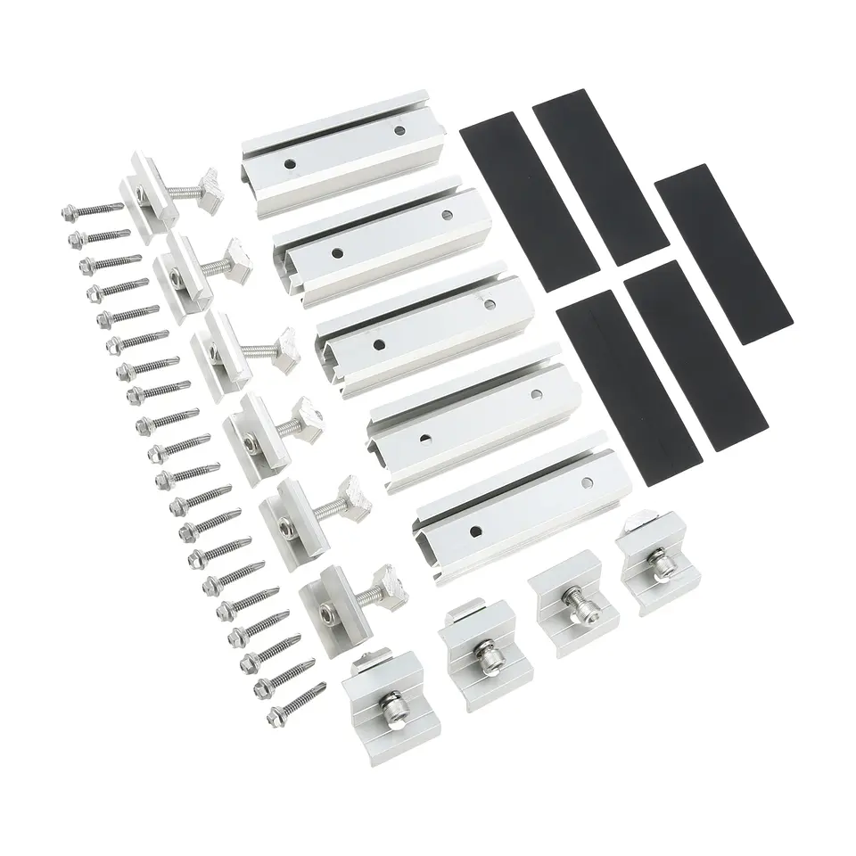 10 Set Panel Mounting Brackets Mid and End Clamp and Rail Kit for Roofing Solar Panels 1.18”-1.38” on Tin,Flat and Sheet Rooftop 6