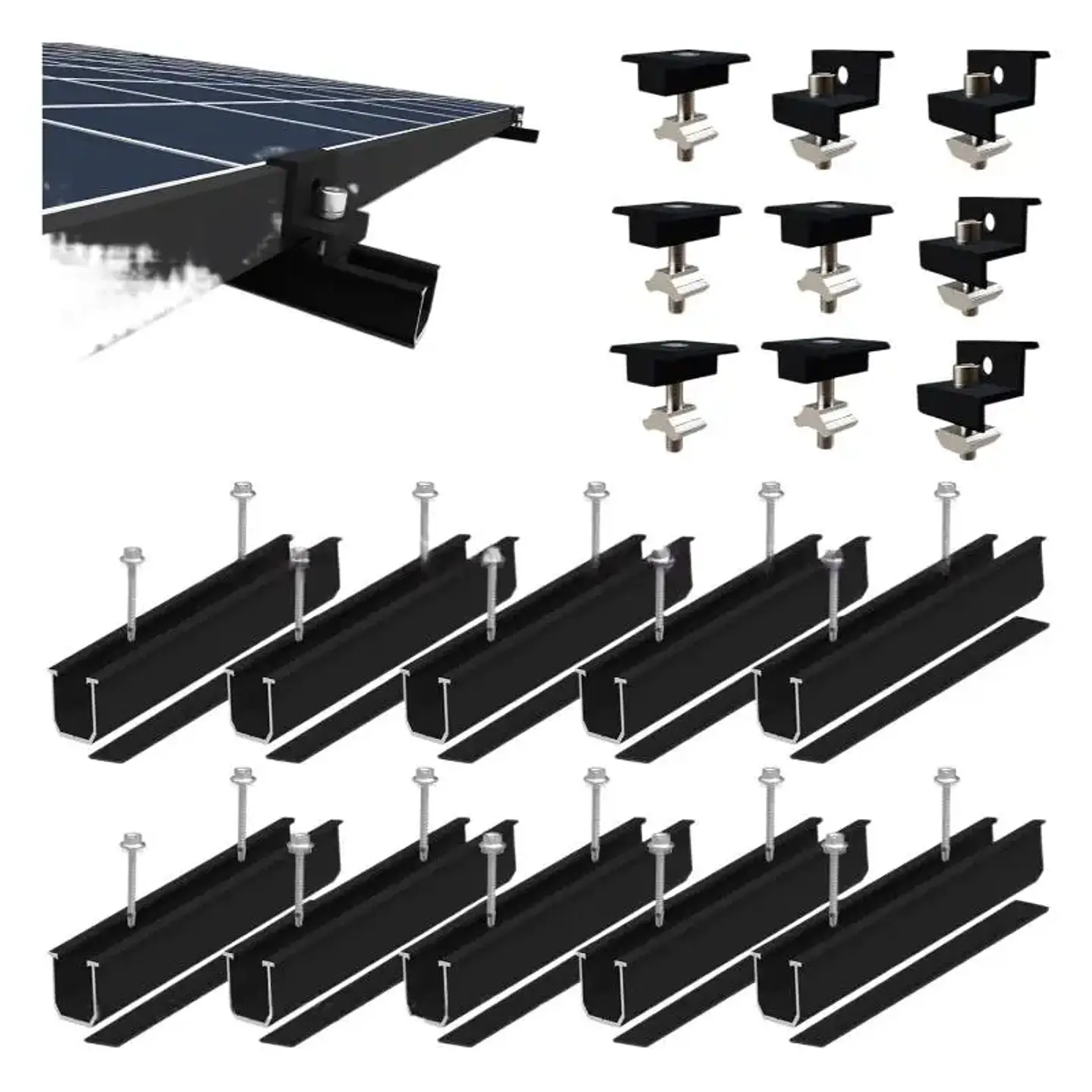 4/6/10Pcs Solar Panel Mounting Brackets Mid End Clamps Rails Kit Roofing Multiple Sized No Rust Firm Lock 8