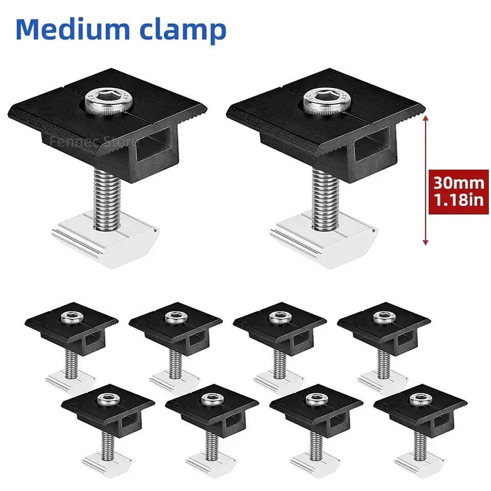 Solar Panel Mounting Fixing Clamp Adjustable Bracket End & Mid Clamp PV Panel Clip for Solar Panel PV System Install Accessories 15