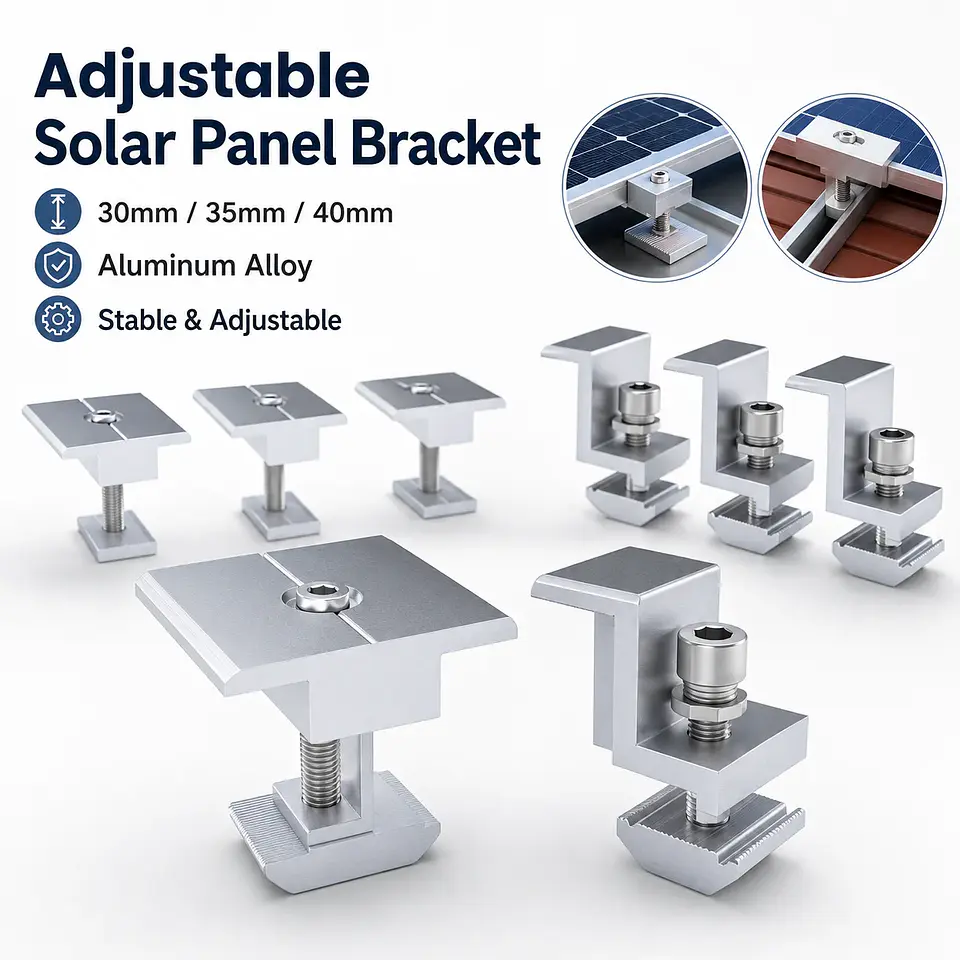 Solar Panel Adjustable Bracket Clamps PV Bracket Mounting Clip Solar Mid And End Clamp 30mm 35mm 40mm For Fixing Solar Panel 1