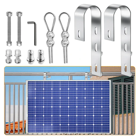 2PCS  Aluminium Solar Panel Bracket Hook for Balcony Railing, Solar Panel Mounting Bracket, PV Module Holder for Balcony Rail