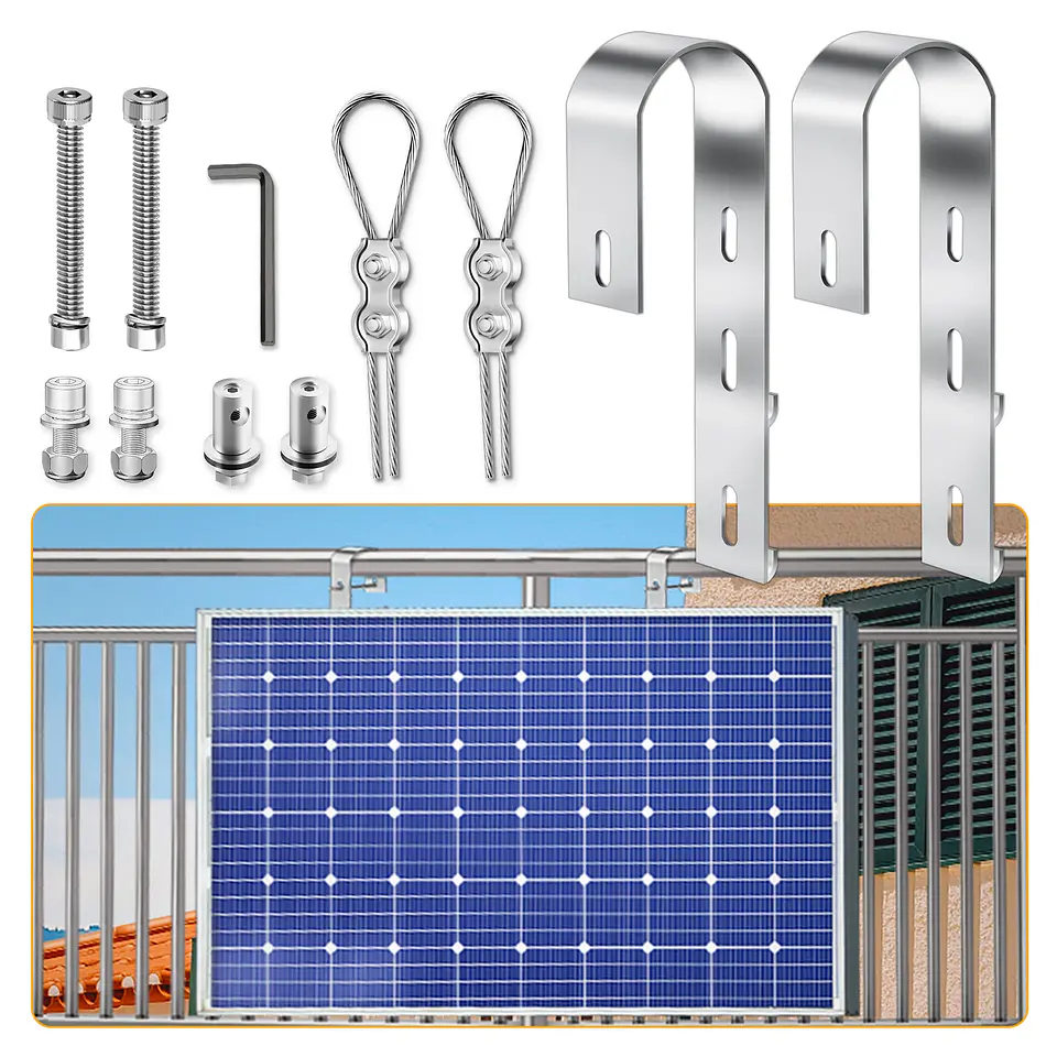 2PCS  Aluminium Solar Panel Bracket Hook for Balcony Railing, Solar Panel Mounting Bracket, PV Module Holder for Balcony Rail 1