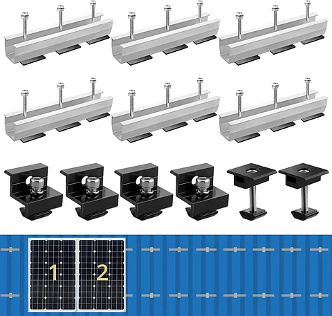 12 Pcs Solar Panel Bracket Kit  Aluminium Mounting Rail 30mm/35mm End Clamps Brackets for Flat Roof PV Mounting Rail