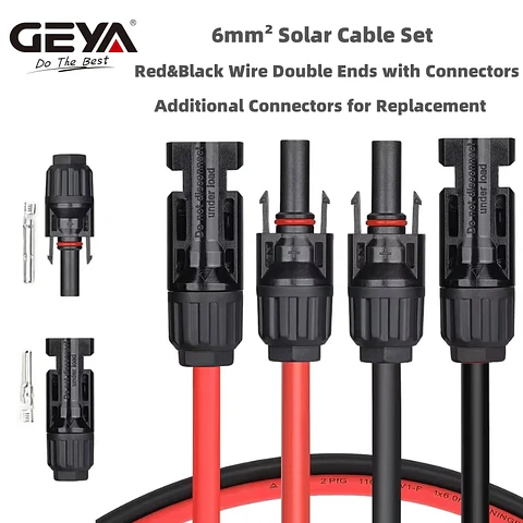 GEYA Solar PV Cable 2000VDC with Connector 3/6/9Meters 6mm2 Solar Panel Cable Photovoltaic Wire 10AWG 1 Pair Red&Black