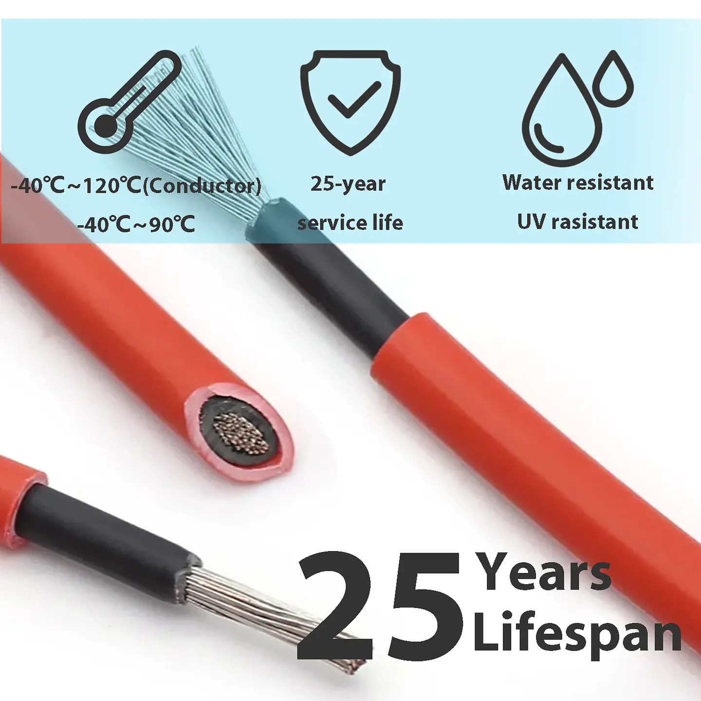 Solar Power Cable 2.5 4 6 10 16 mm2 6 8 10 12 14AWG Photovoltaic TÜV TUV Wire For PV Panels Connection Red Black Jacket PVC 2