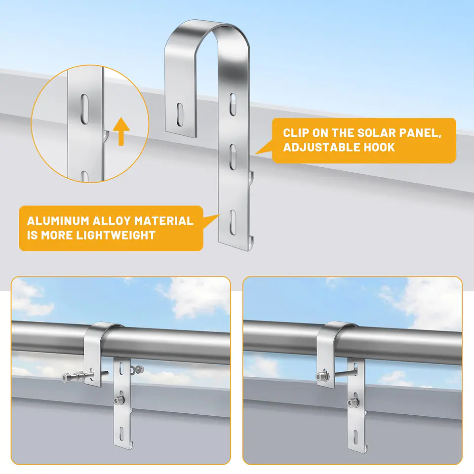 2PCS  Aluminium Solar Panel Bracket Hook for Balcony Railing, Solar Panel Mounting Bracket, PV Module Holder for Balcony Rail 4