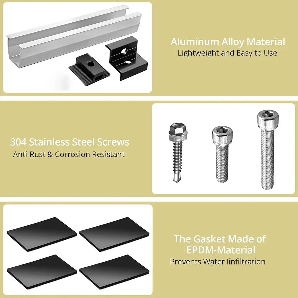 12 Pcs Solar Panel Bracket Kit  Aluminium Mounting Rail 30mm/35mm End Clamps Brackets for Flat Roof PV Mounting Rail 3