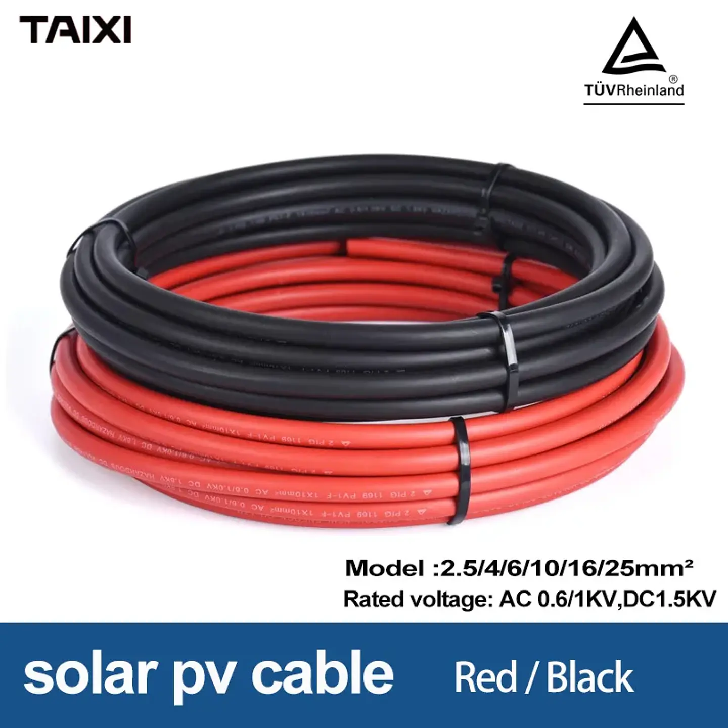 Solar Photovoltaic PV Cable Wire Battery Connection Cable 4 6 8 10 12 14 16 AWG/2.5 4 6 8 10mm2  Red Black Cable 3