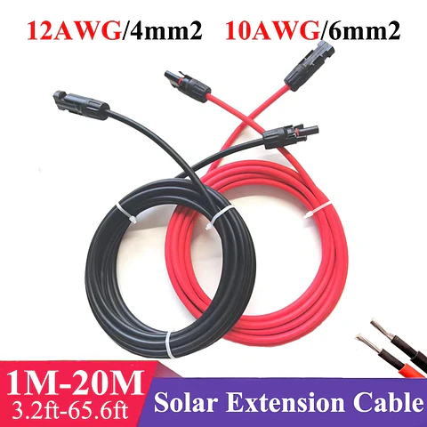 1Pair Solar extension cable wire 12 10AWG 4/6mm² Red Black with male and female connectors For solar panels solar controller    